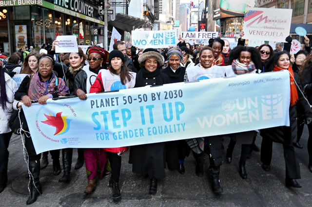UN Women demonstrate for equality on International Women's Day.